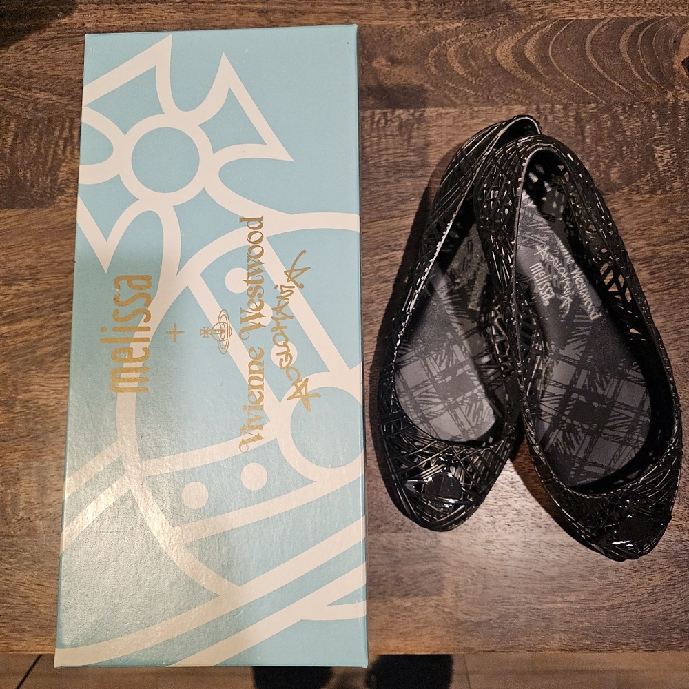 Vintage Melissa + Vivienne Westwood Anglomania Scribble Tartan Black Flats - 7